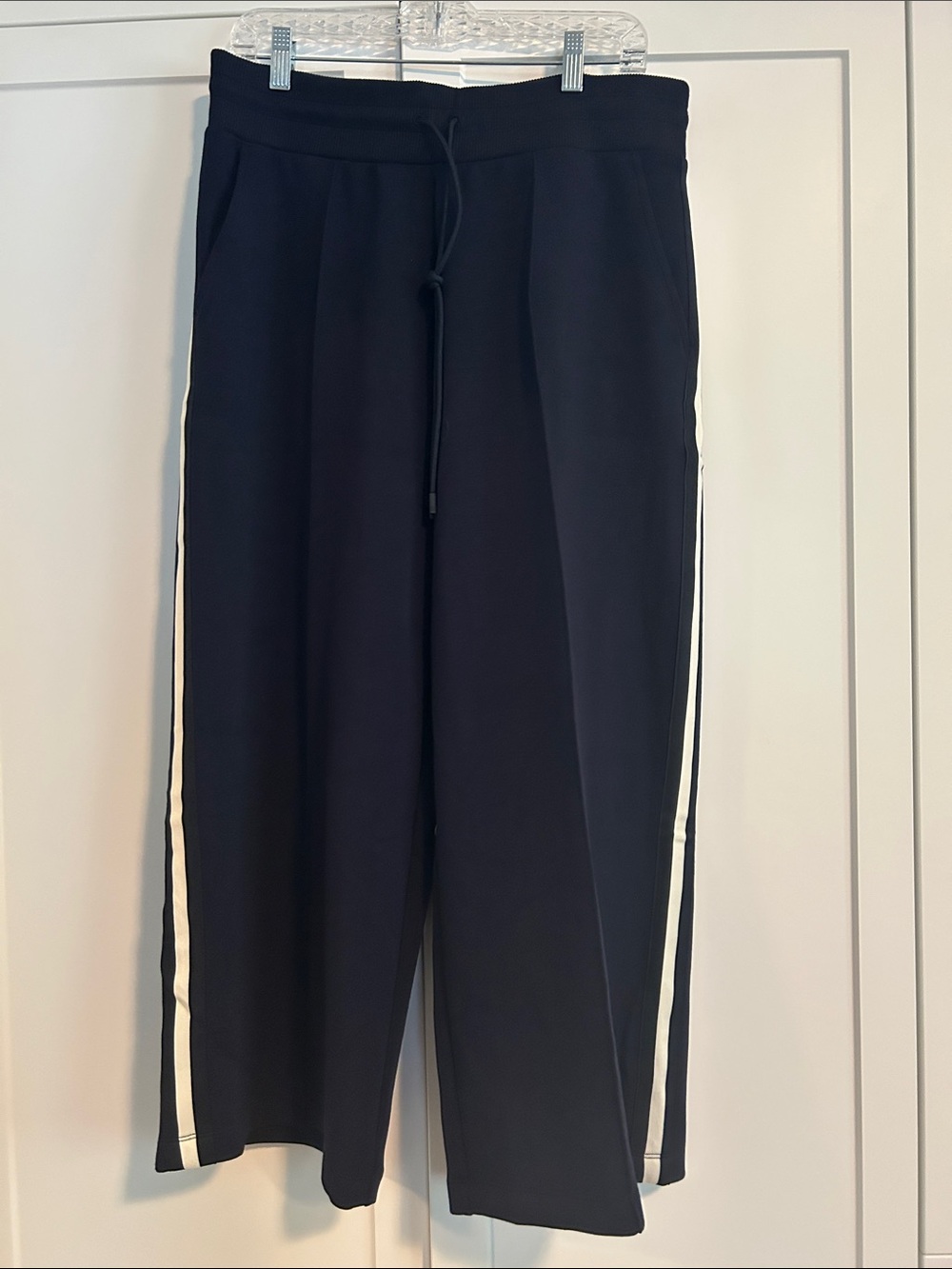 Talbots Deep Navy AirKnit Stretch Wide-Crop with White Side Stripes